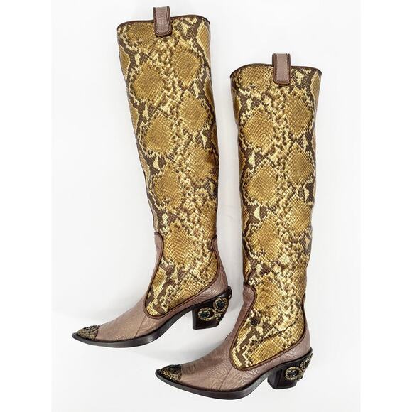 NWB Giuseppe Zanotti y2k Metallic Snakeskin Over The Knee Cowgirl Boot size 6 - Picture 5 of 13